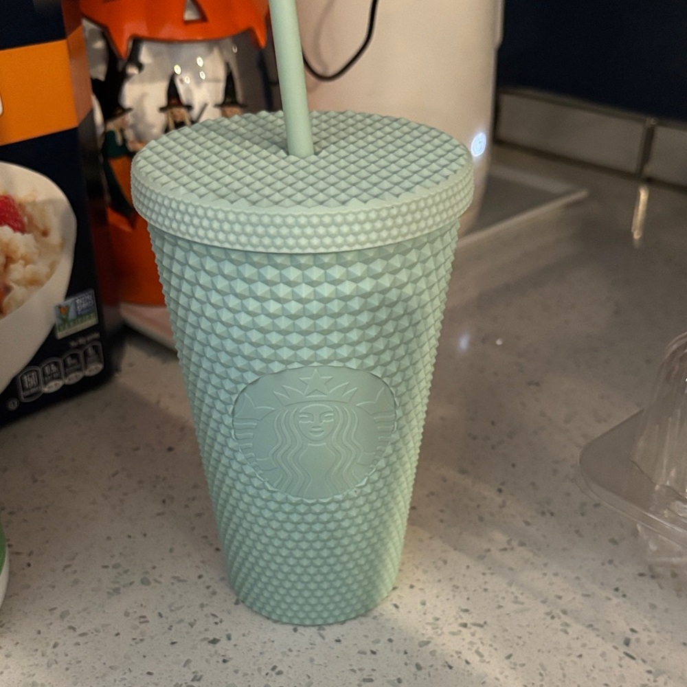 Starbucks Light Green Textured Cup with Straw